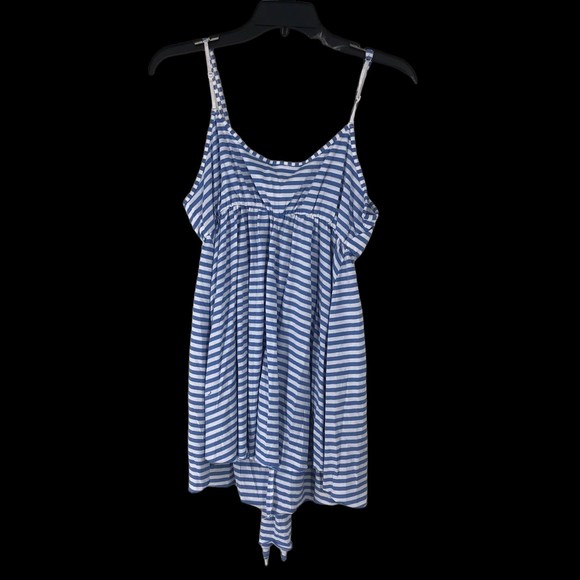 Blue & White Strappy Sun Top w/Padded bust, Beach Casual, Tunic Top SZ Junior L - Picture 2 of 6
